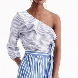 J. Crew Striped One-Shoulder Ruffle Top